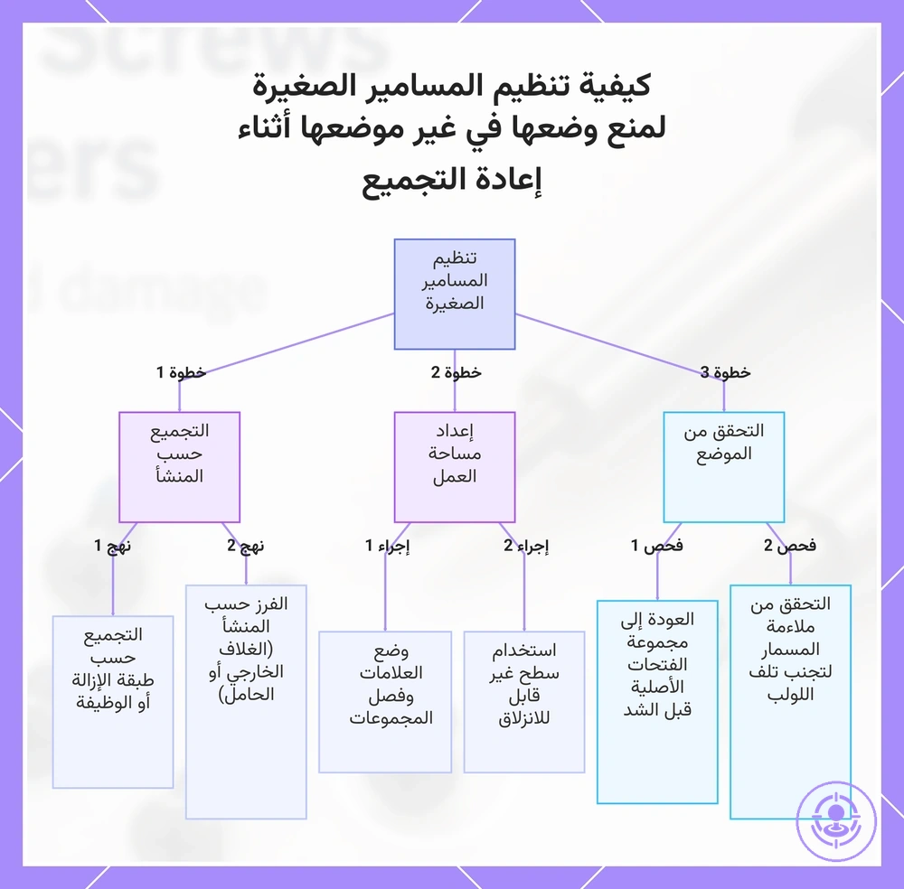 كيفية تنظيم المسامير الصغيرة لمنع وضعها في غير موضعها أثناء إعادة التجميع