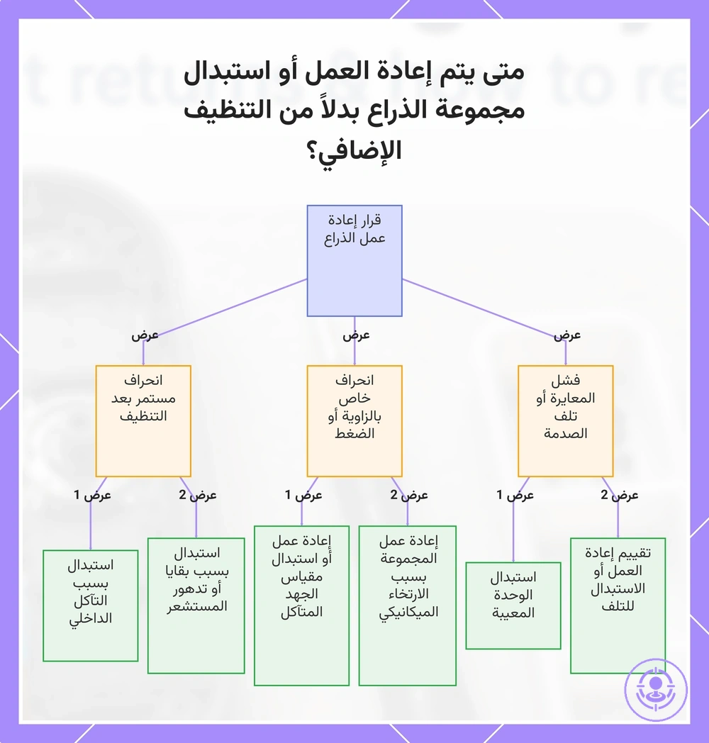 متى يتم إعادة العمل أو استبدال مجموعة الذراع بدلاً من التنظيف الإضافي؟