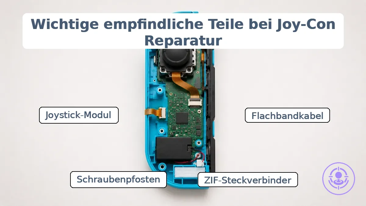 Joy-Con-interne empfindliche Teile, die für das DIY-Drift-Reparaturrisiko relevant sind.