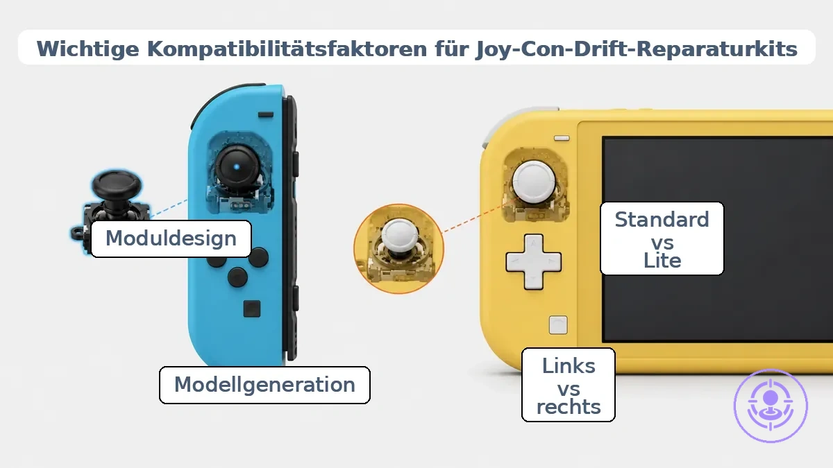 Annotierte Darstellung der Kompatibilitätsgrundlagen für Joy-Con-Drift-Reparatursets für Switch-Controller