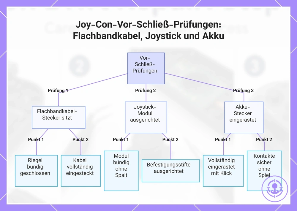 Joy-Con-Vor-Schließ-Prüfungen: Flachbandkabel, Joystick und Akku