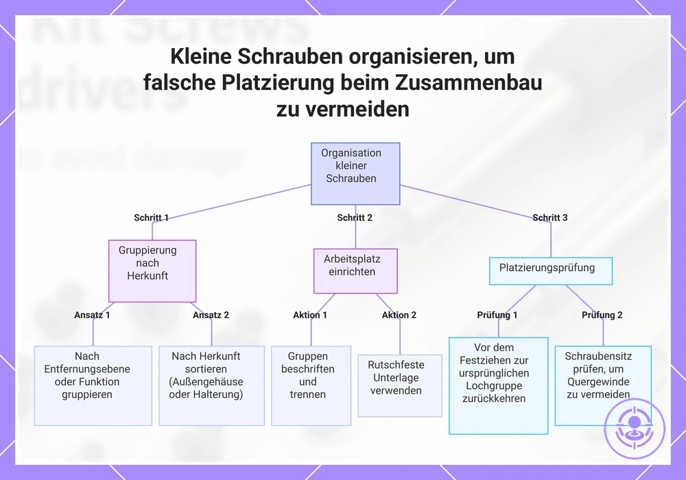 Kleine Schrauben organisieren, um falsche Platzierung beim Zusammenbau zu vermeiden