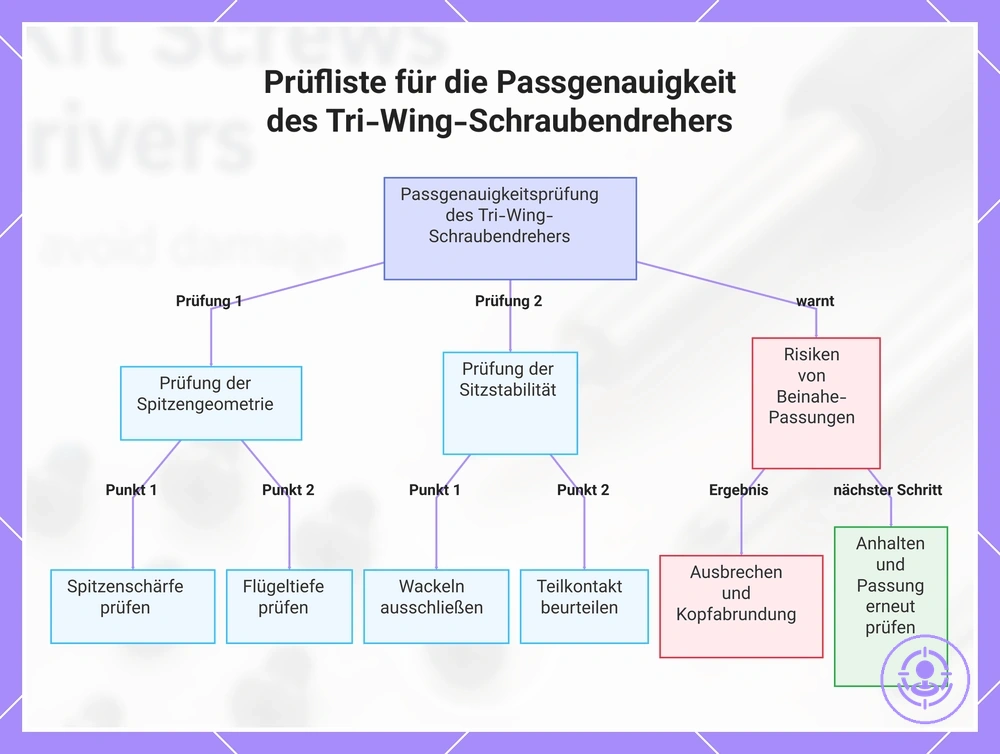 Prüfliste für die Passgenauigkeit des Tri-Wing-Schraubendrehers