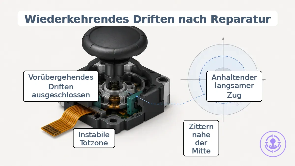 Diagramm der Joy-Con-Stick-Eingabe mit einseitigem Zentrum und Zittern in der Totzone.