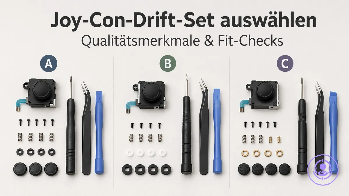 Vergleich von Joy-Con-Drift-Reparatursets mit unterschiedlichem Inhalt für Qualitäts- und Passform-Checks