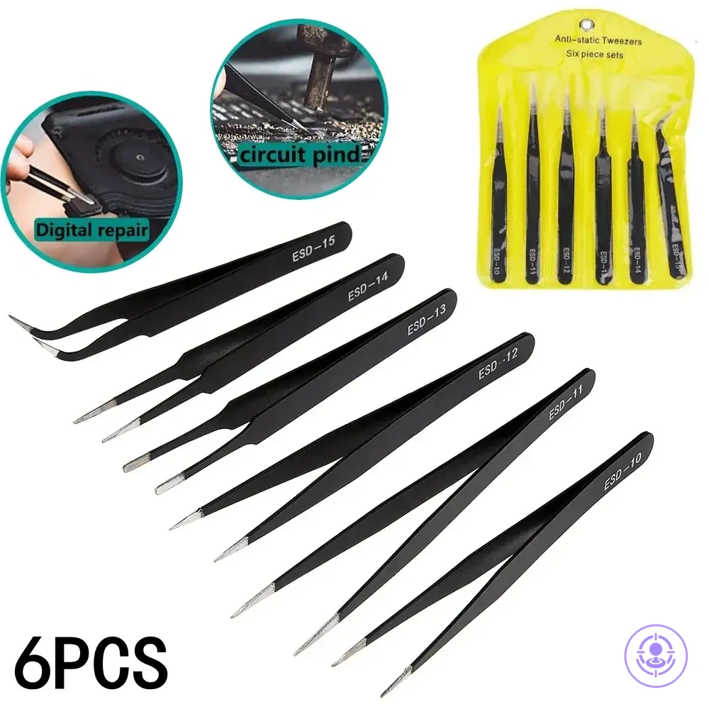 Anti-static precision tweezers set for electronics repair work