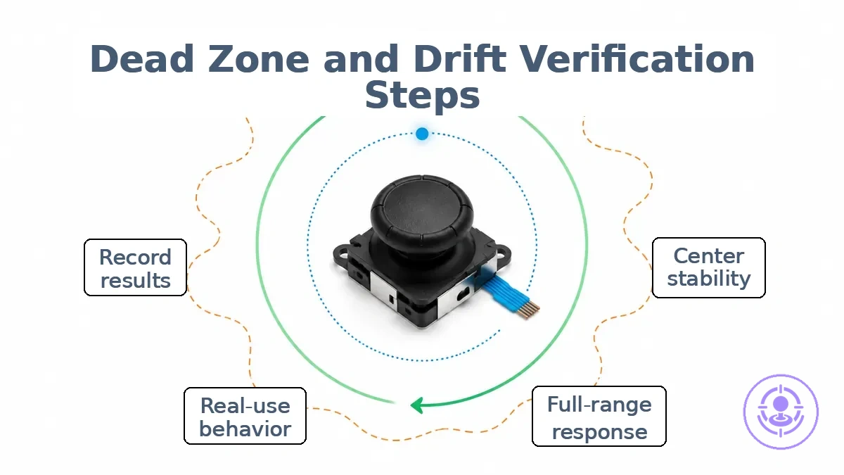 Diagram illustrating dead zone and drift verification tests after repair kit installation.