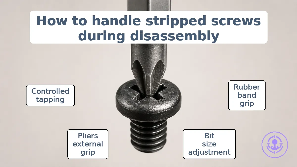Annotated example of a Joy-Con screw head starting to strip and correct driver bit seating.