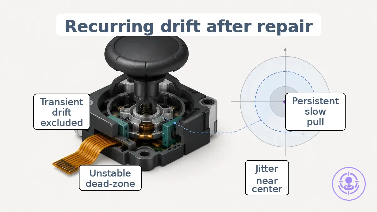 Diagram of Joy-Con stick input showing biased center and jitter with dead-zone area.