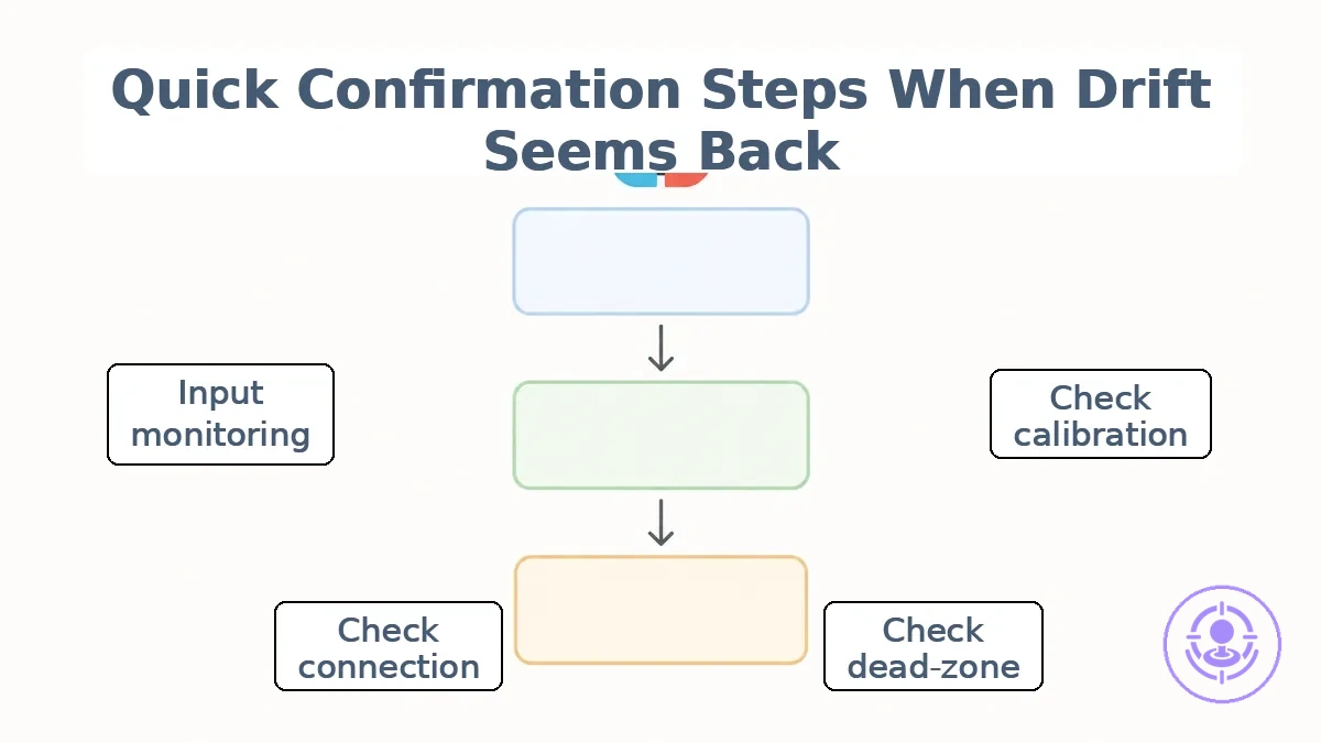 Flow diagram for Joy-Con drift confirmation checks: check, observe, interpret results