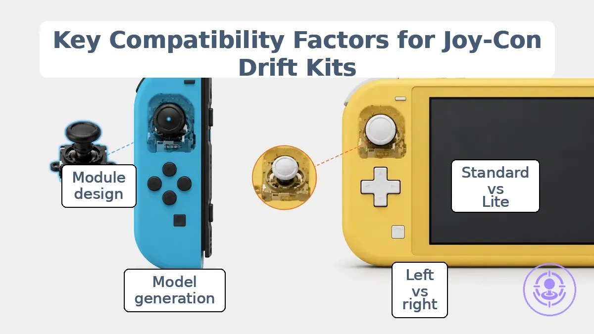 Annotated visual of compatibility basics for joy-con drift repair kits across switch controllers