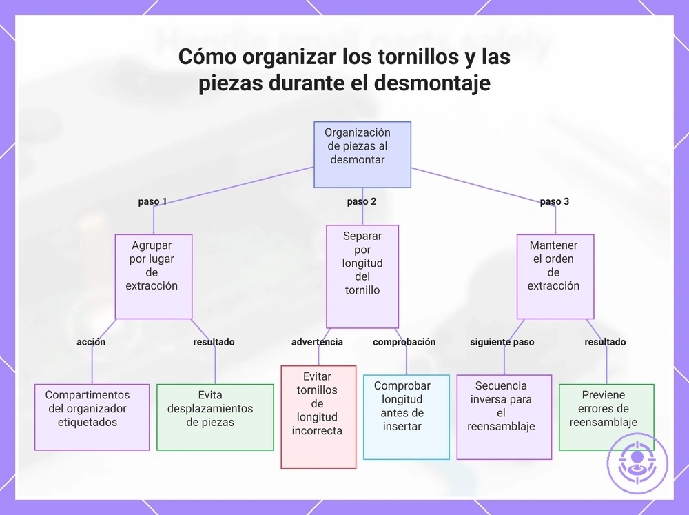 Cómo organizar los tornillos y las piezas durante el desmontaje