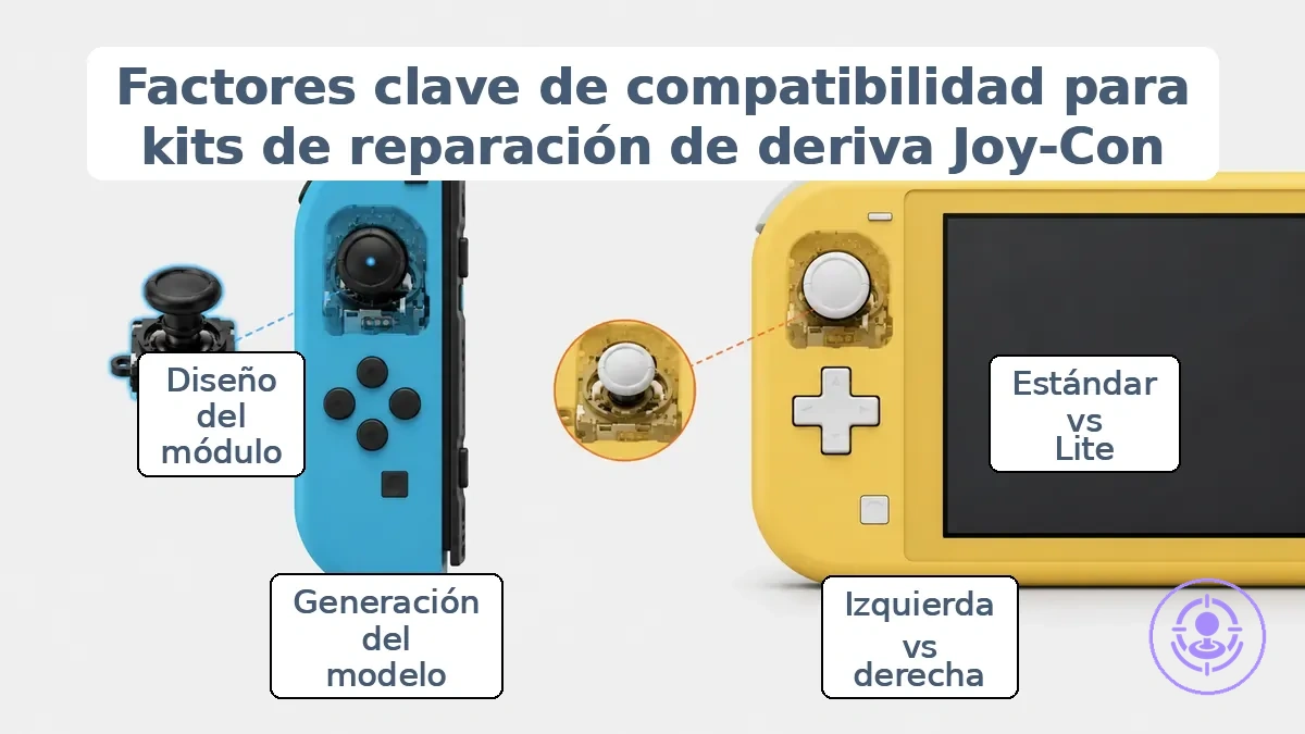 Imagen anotada de los conceptos básicos de compatibilidad de los kits de reparación del drift de Joy-Con en los mandos de Switch