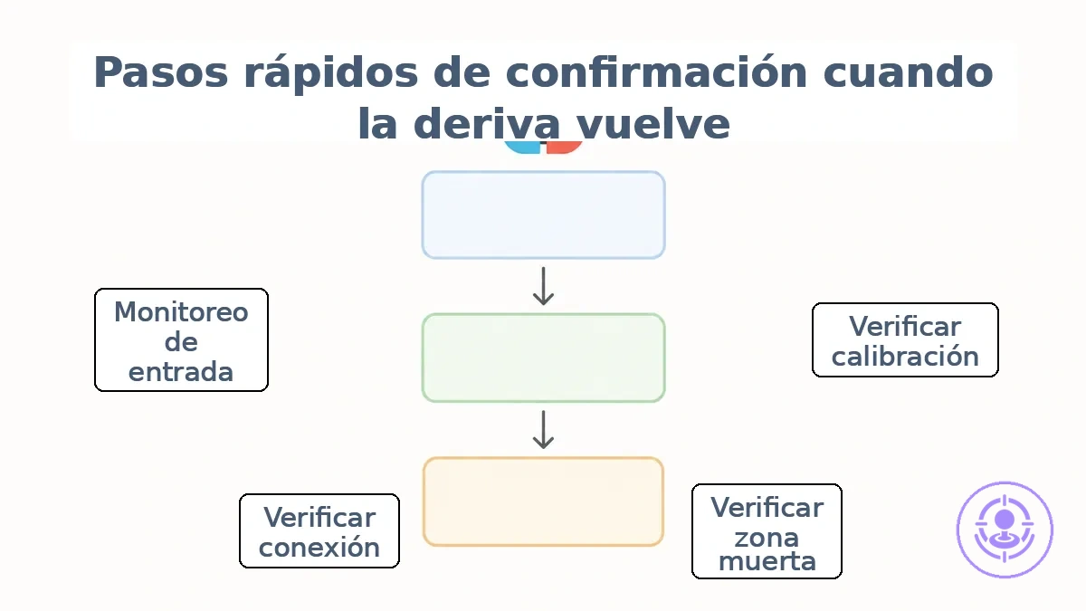 Diagrama de flujo para comprobaciones de confirmación de drift de Joy-Con: comprobar, observar, interpretar resultados