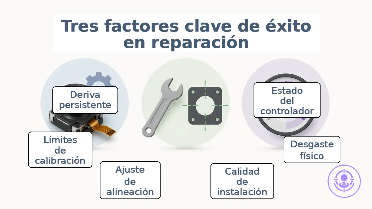 Factores de la tasa de éxito para la reparación del drift de Joy-Con: estado, calidad de instalación y límites de calibración