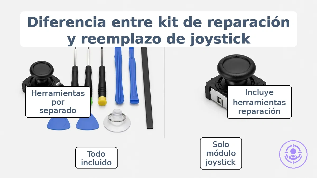 Imagen anotada de kit de reparación del drift de Joy-Con vs reemplazo de joystick: cómo se relacionan los términos