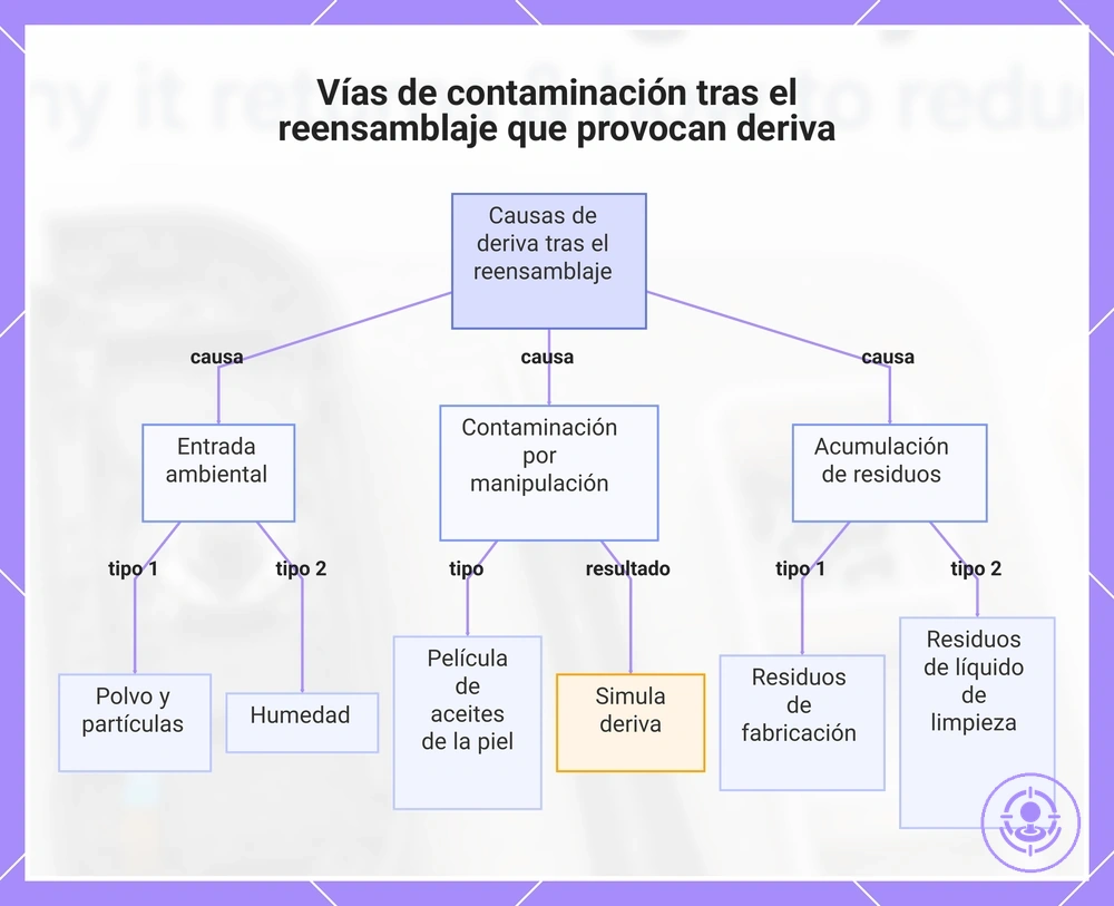 Vías de contaminación tras el reensamblaje que provocan deriva