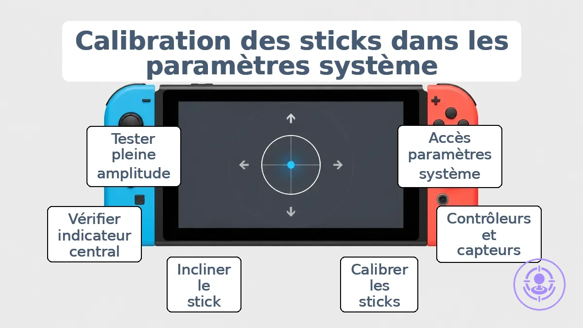 Écran de calibrage du stick de la Nintendo Switch dans les paramètres système montrant loption de calibrage des sticks.