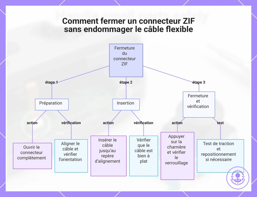 Comment fermer un connecteur ZIF sans endommager le câble flexible
