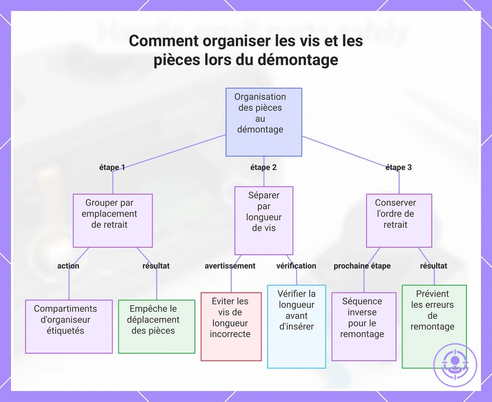 Comment organiser les vis et les pièces lors du démontage