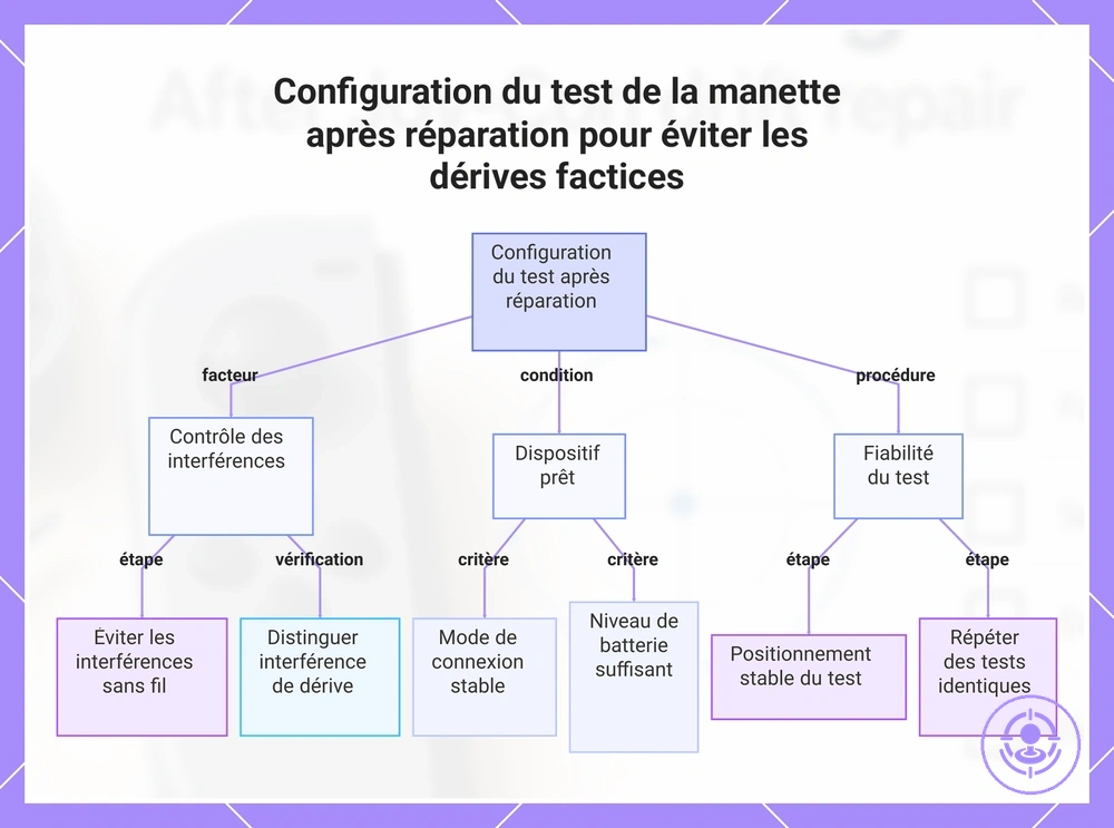 Configuration du test de la manette après réparation pour éviter les dérives factices