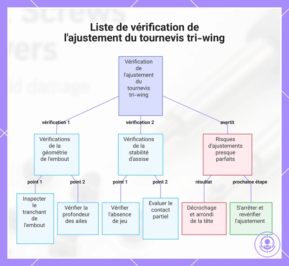 Liste de vérification de l'ajustement du tournevis tri-wing