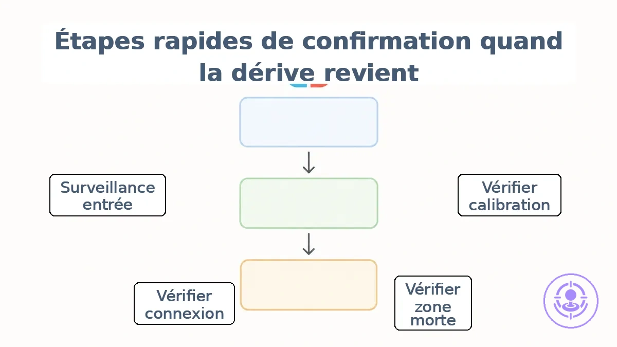 Diagramme de flux pour les vérifications de confirmation du drift des Joy-Con : vérifier, observer, interpréter les résultats