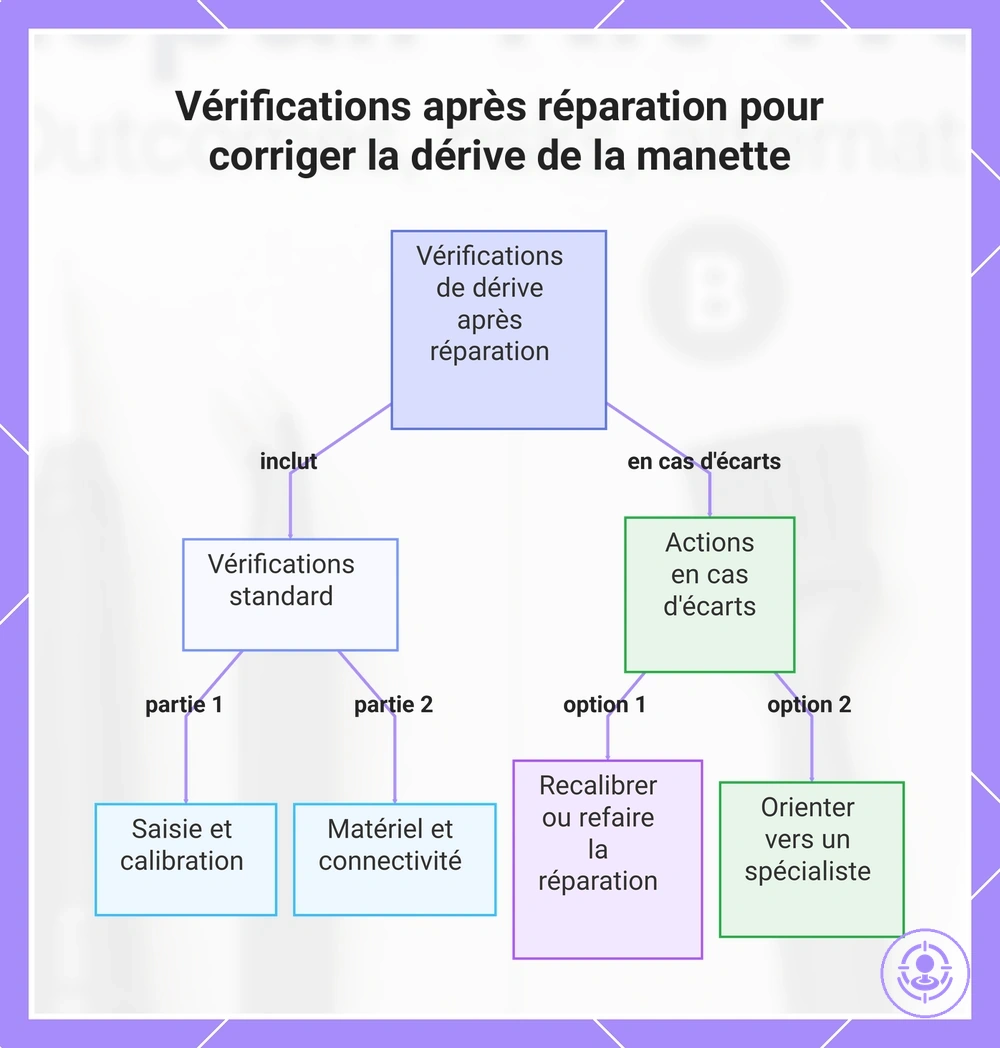 Vérifications après réparation pour corriger la dérive de la manette
