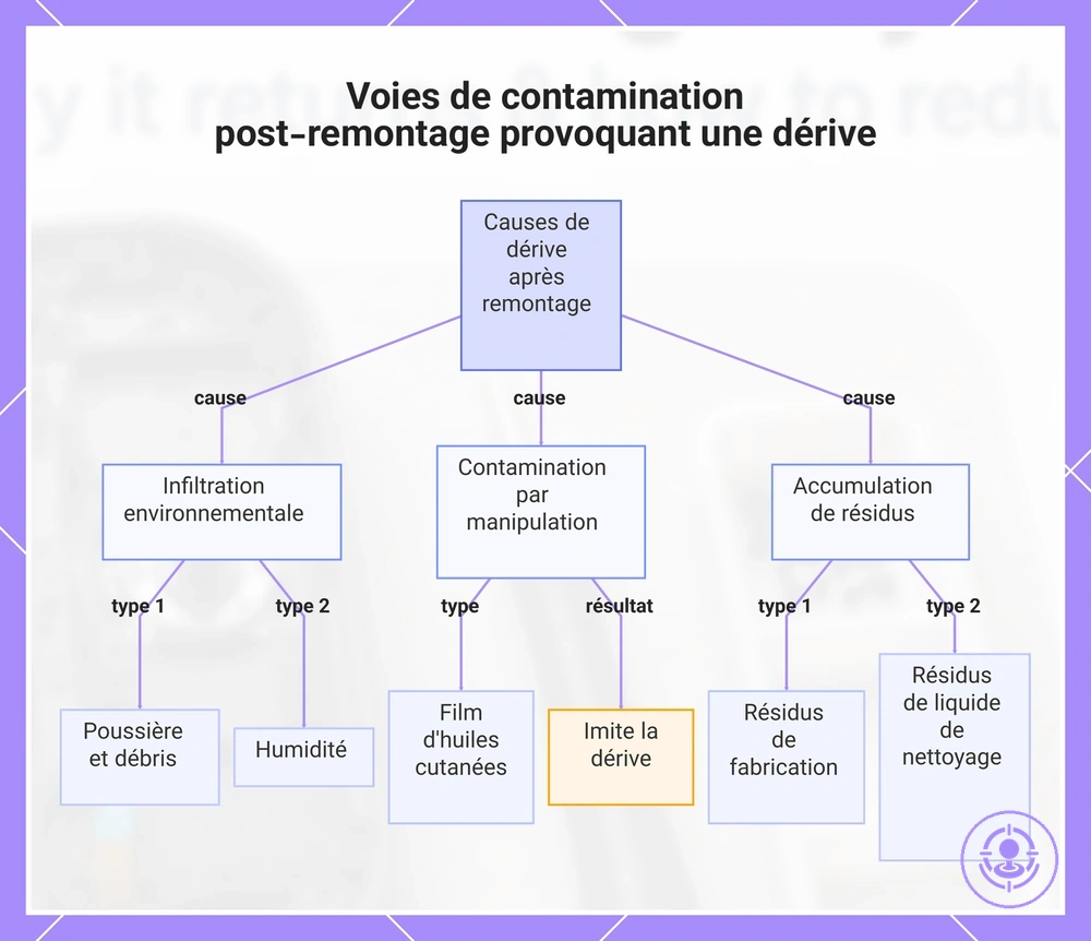 Voies de contamination post-remontage provoquant une dérive