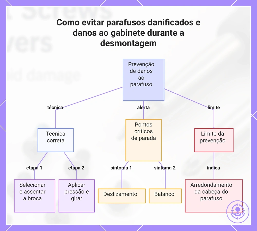 Como evitar parafusos danificados e danos ao gabinete durante a desmontagem