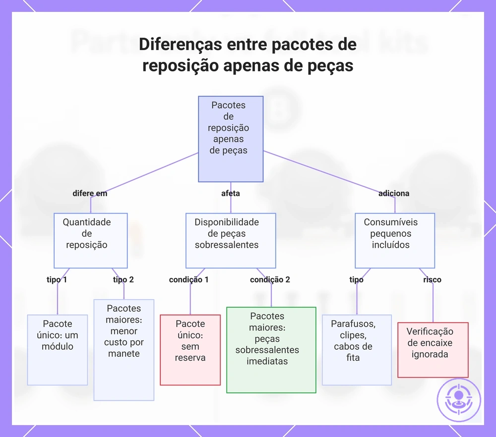 Diferenças entre pacotes de reposição apenas de peças