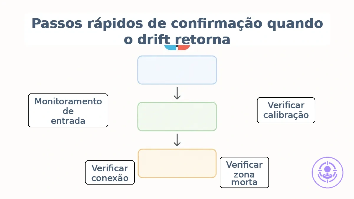 Diagrama de fluxo para checagens de confirmação de drift do Joy-Con: verificar, observar, interpretar resultados