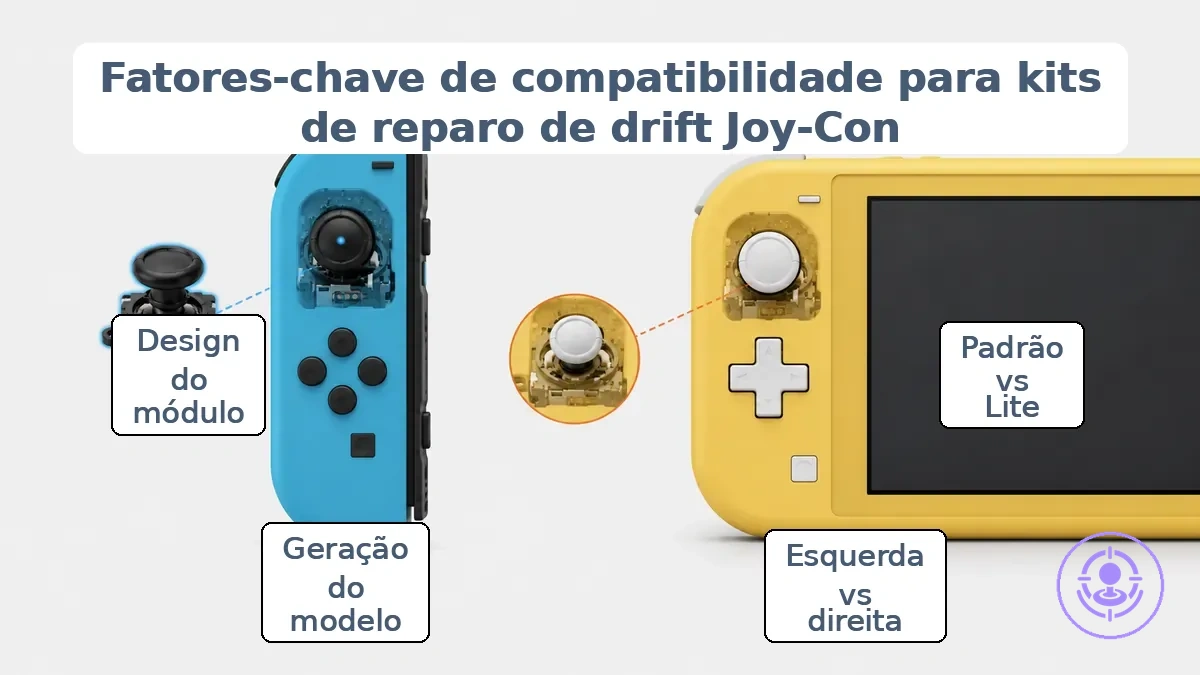 Visual anotado das noções básicas de compatibilidade para kits de reparo do drift do Joy-Con entre controles Switch