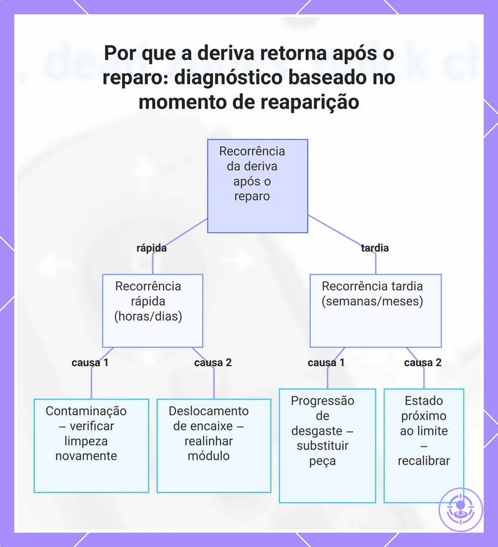 Por que a deriva retorna após o reparo: diagnóstico baseado no momento de reaparição