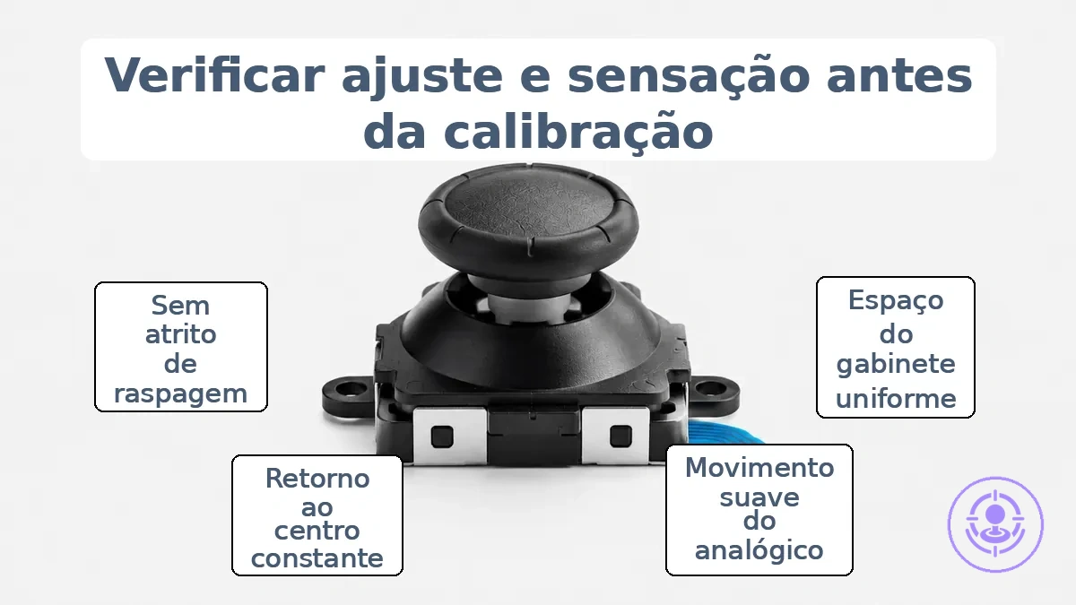 Foto mostrando o encaixe da tampa do thumbstick e a folga do alojamento que afetam os resultados da calibração.