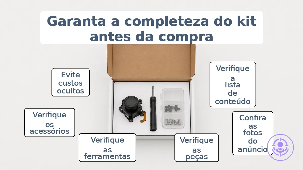 Lista de verificação para conferir o conteúdo do kit com as fotos do anúncio