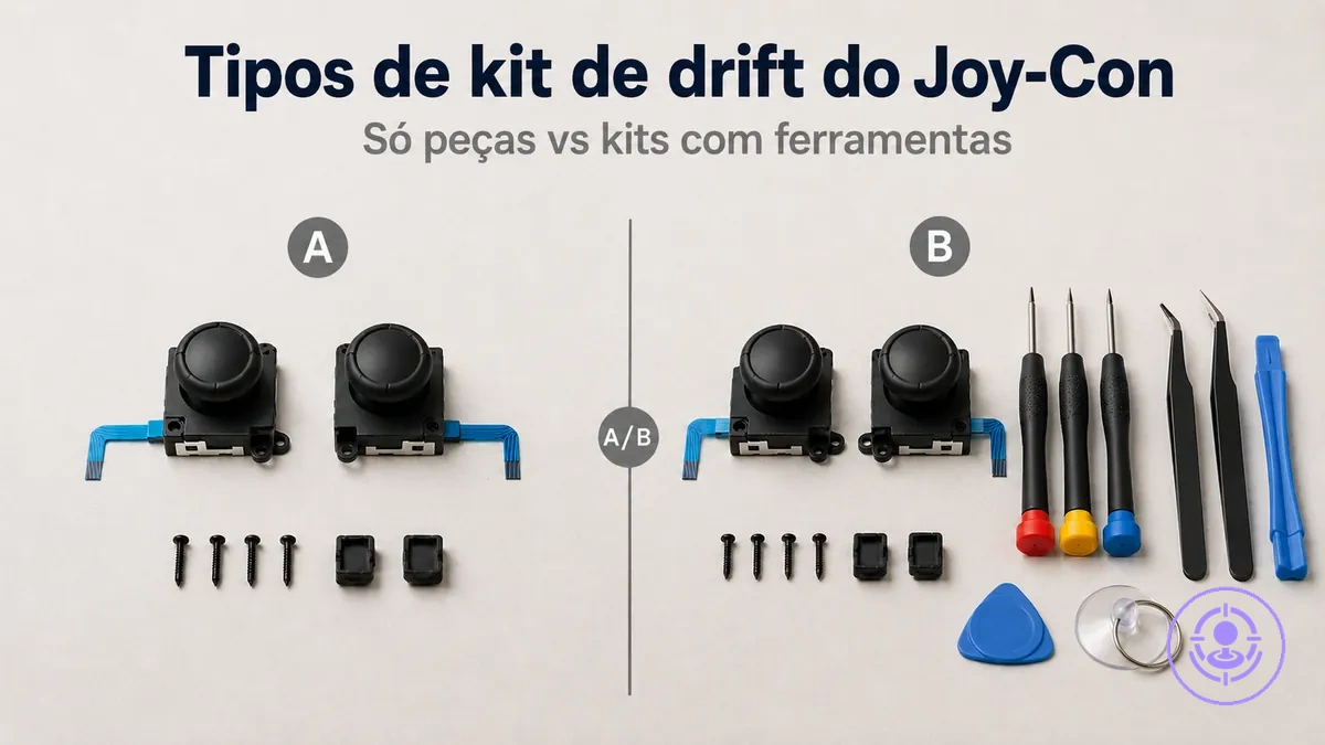 Kits de reparo do drift do Joy-Con lado a lado: só peças e kits com ferramentas para comparar o que vem
