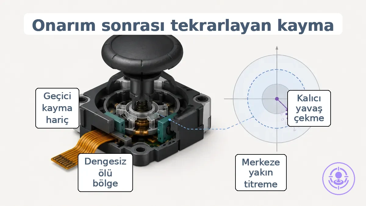 Joy-Con çubuk girişinin, yanlı merkez ve ölü bölge alanıyla birlikte titreşimi gösteren şeması.