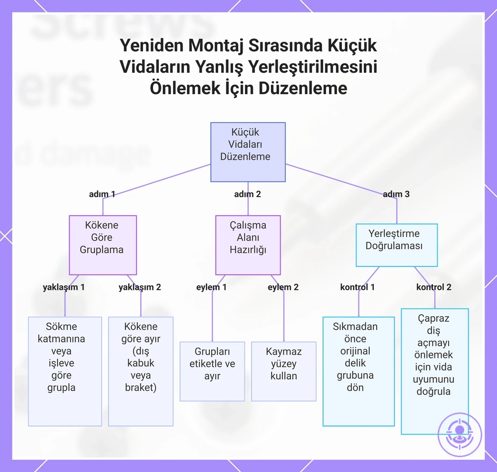 Yeniden Montaj Sırasında Küçük Vidaların Yanlış Yerleştirilmesini Önlemek İçin Düzenleme