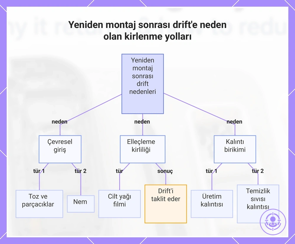 Yeniden montaj sonrası drift'e neden olan kirlenme yolları
